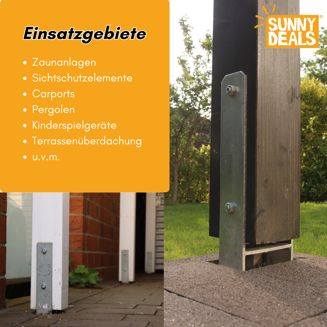 H-Anker Einsatzgebiete Zaun, Sichtschutz, Carport, Pergola, Spielgeräte oder Terrassenüberdachung als Anwendungsbeispiele