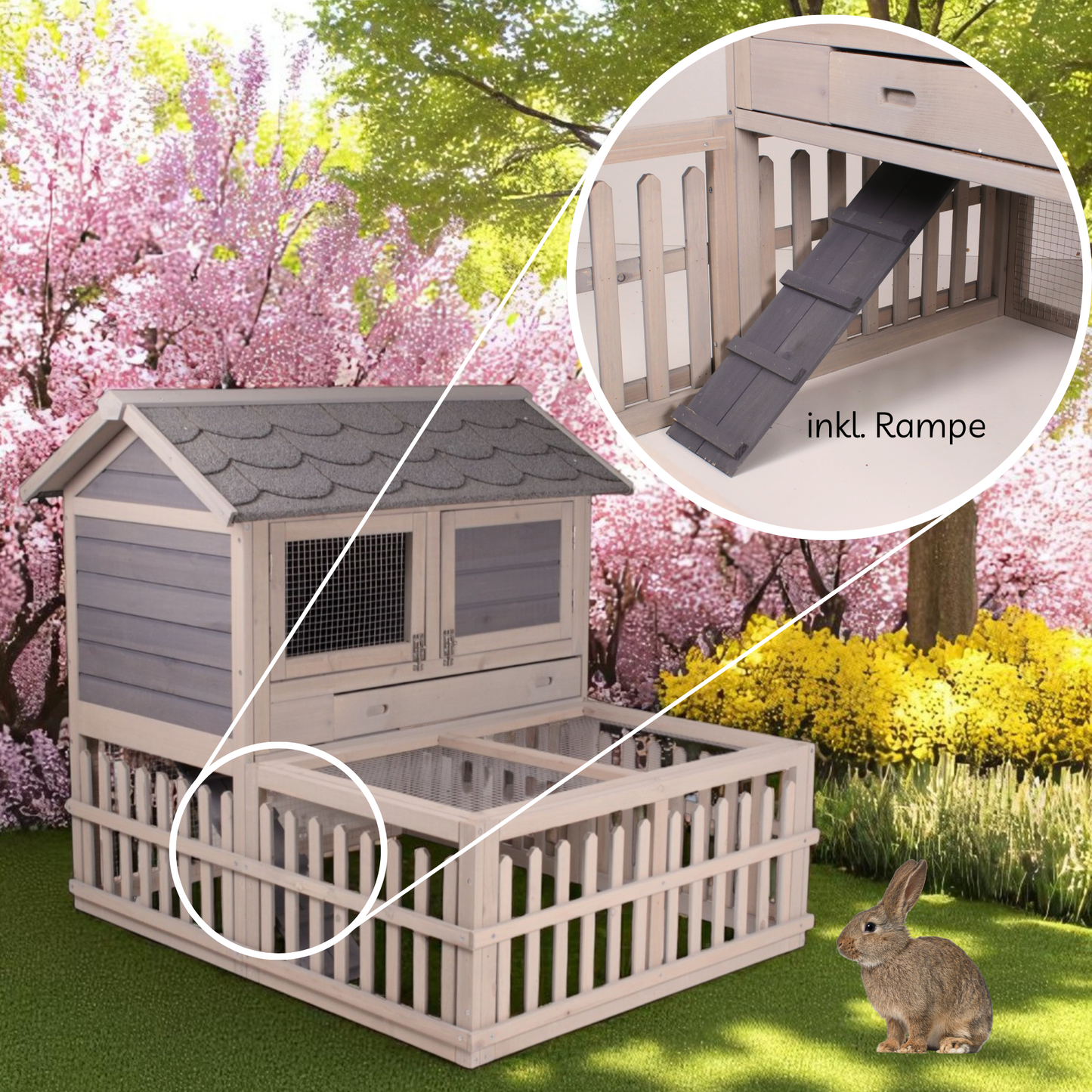 SunnyDeals Hasenstall l Kaninchenstall für draußen l grau/braun