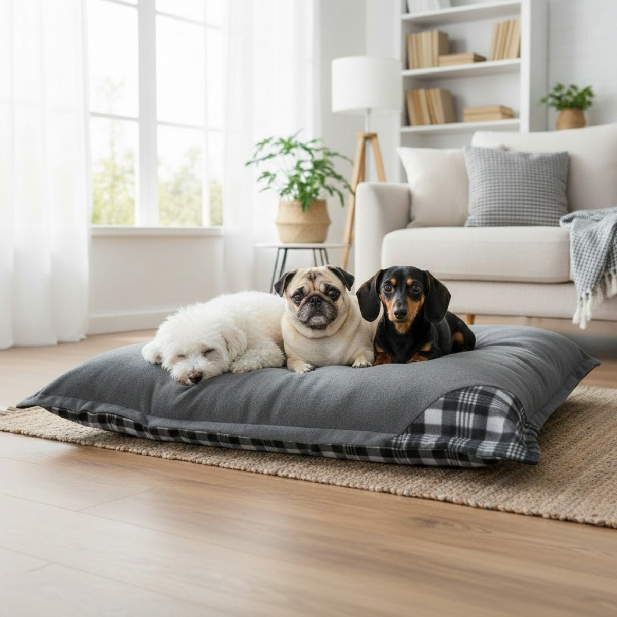 Hundebett / Hundekissen XXL grau/Karo, 120x100 cm, Wendekissen