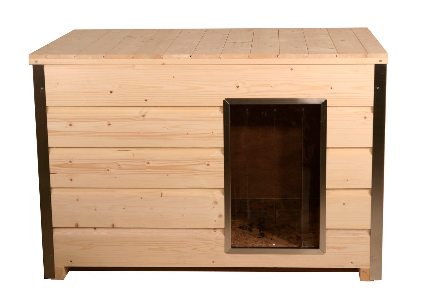 Holz-Hundehütte mit 30 mm Isolierung und Flachdach, naturbelassen, 116,5 x 78 x 75 cm