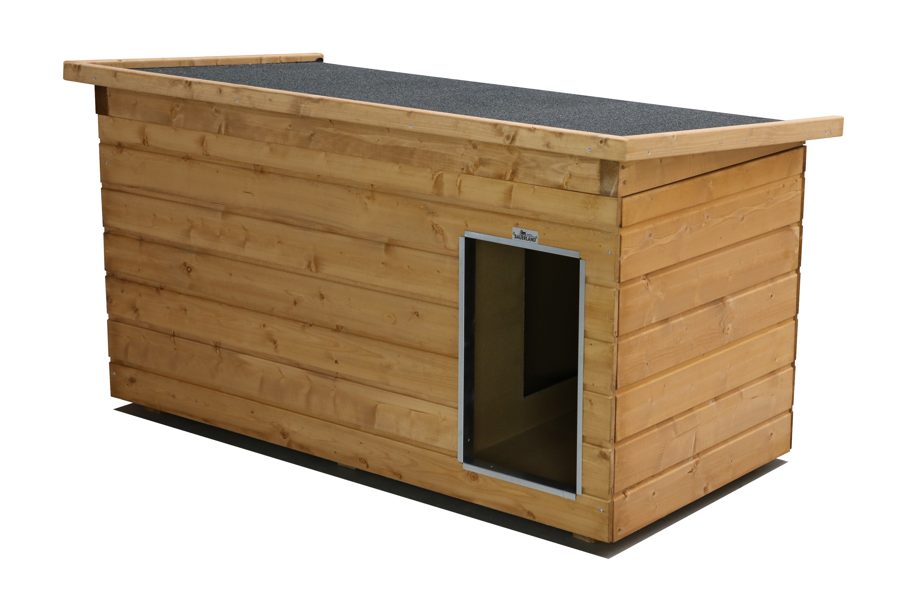 Original SAUERLAND HolzHundehütte mit Vorraum, braun imprägniert