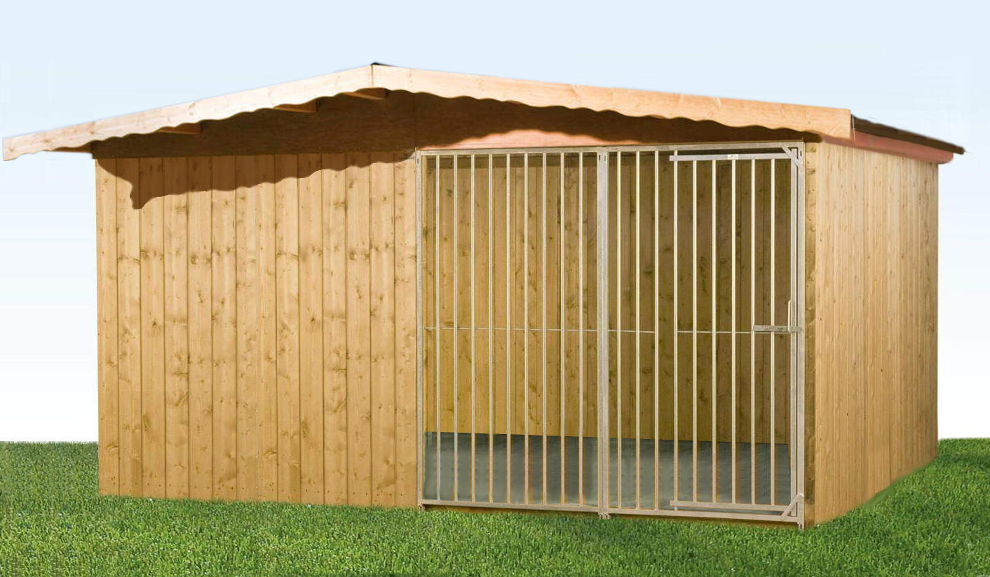 Villa Holz-Hundezwinger 3 x 4 m | Satteldach | braun | Rohrstab Abstand