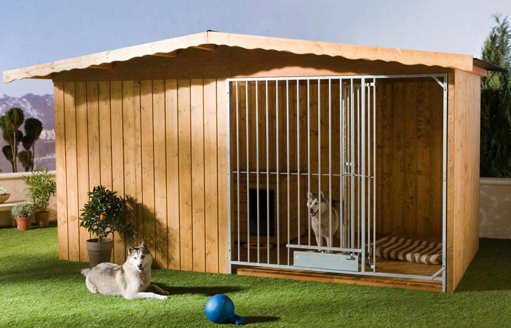 Villa HolzHundezwinger 2 x 4 m Satteldach braun Rohrstab Abstand