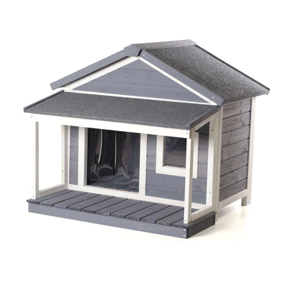 Holz-Hundehütte mit Satteldach und Veranda
