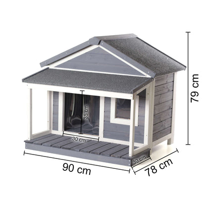 SunnyDogs Holz-Hundehütte mit Veranda & Satteldach, isoliert