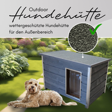 Wetterfeste Holz-Hundehütte grau mit aufklappbarem Flachdach, 110x70x80 cm