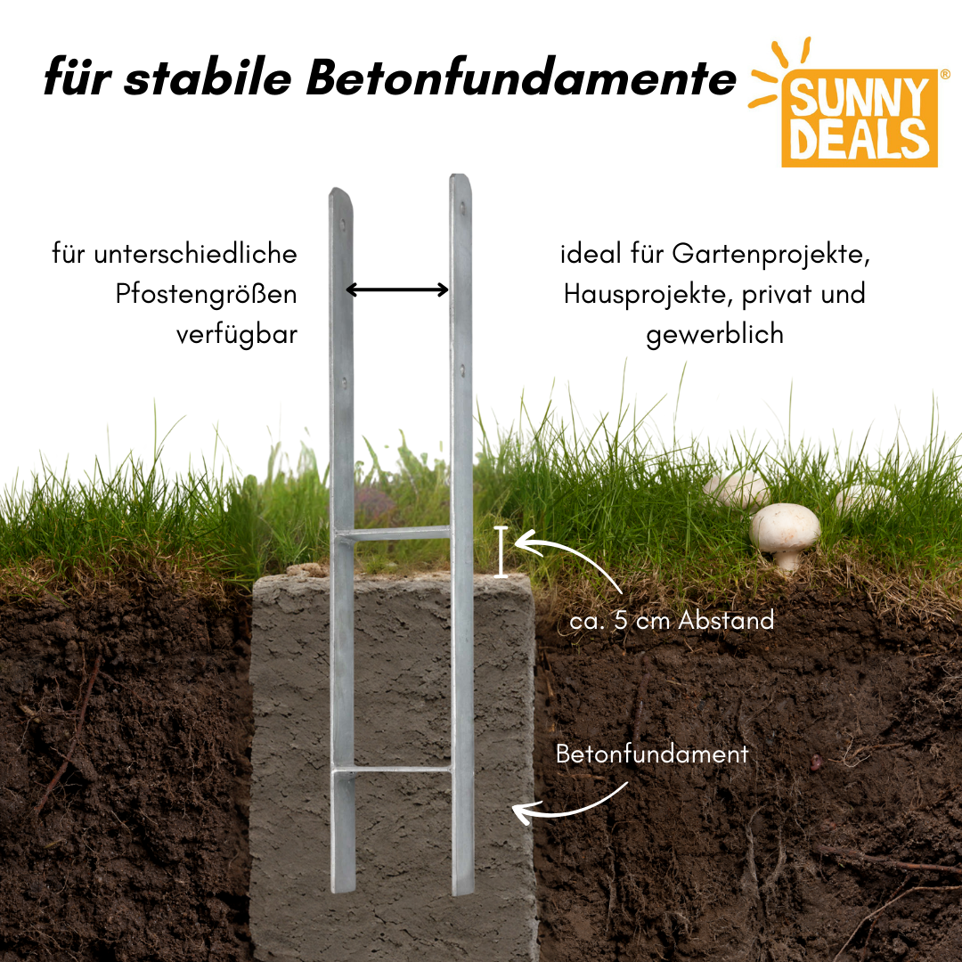 Montage für Bodenanker zum Einbetonieren, H-Pfostenträger Bodenbefestigung