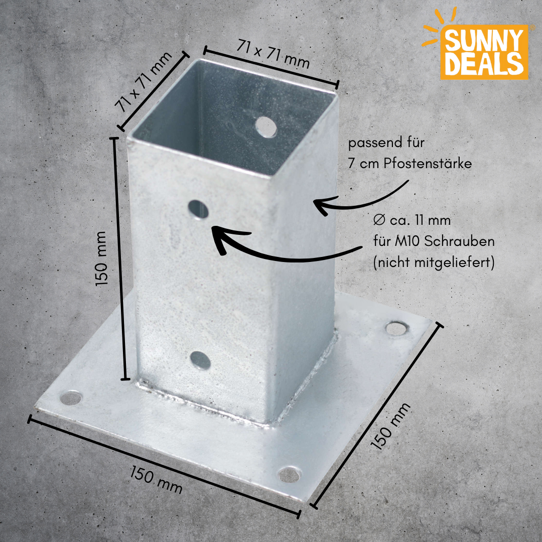 SunnyDeals Aufschraubhülse Größe 70 mm für 7 cm Pfostenstärke, Abmessungen