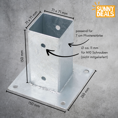 SunnyDeals Aufschraubhülse Größe 70 mm für 7 cm Pfostenstärke, Abmessungen