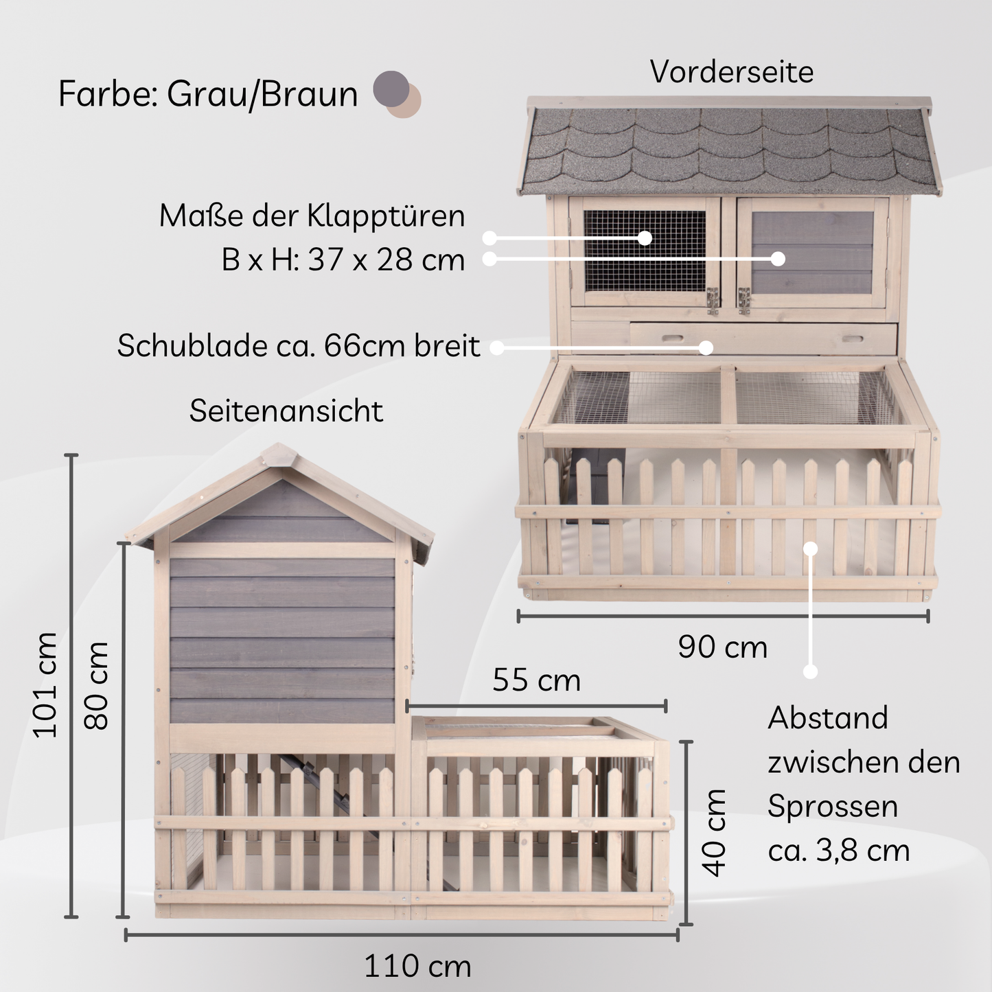 SunnyDeals Hasenstall l Kaninchenstall für draußen l grau/braun