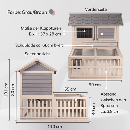 SunnyDeals Hasenstall l Kaninchenstall für draußen l grau/braun