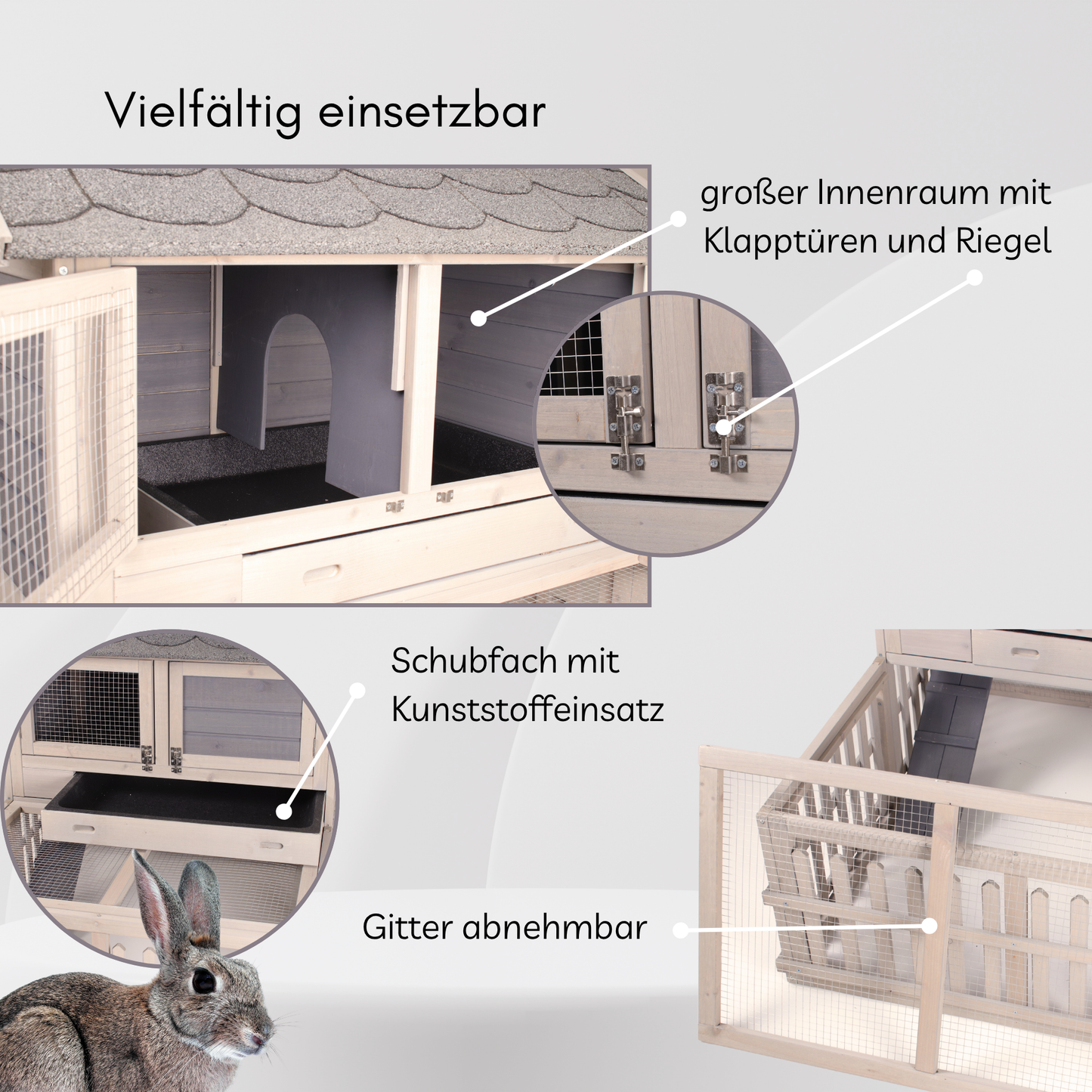 SunnyDeals Hasenstall l Kaninchenstall für draußen l grau/braun