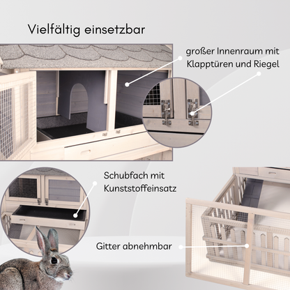 SunnyDeals Hasenstall l Kaninchenstall für draußen l grau/braun