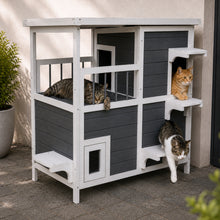 Katzenhaus mit 2 Etagen, Holz grau-weiß, 87 x 45 x 90,5 cm