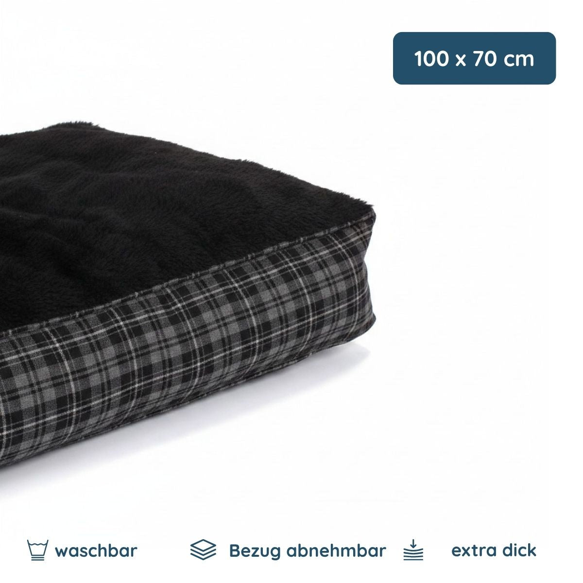 Hundekissen extra dick, grau / schwarz