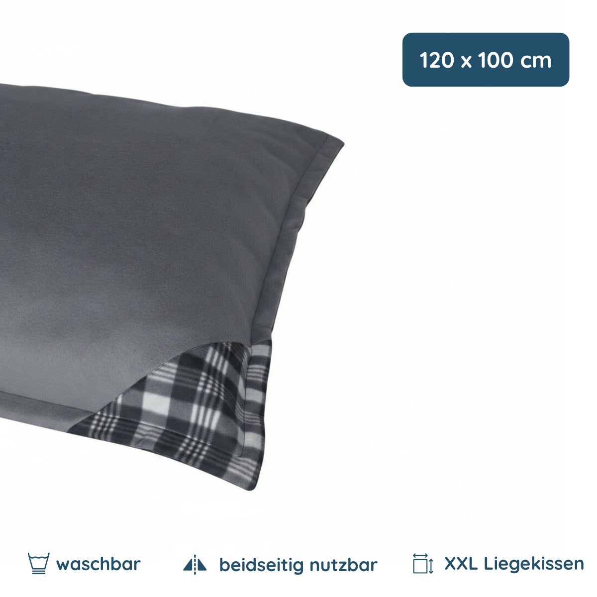 Hundebett / Hundekissen XXL grau/Karo, 120x100 cm, Wendekissen