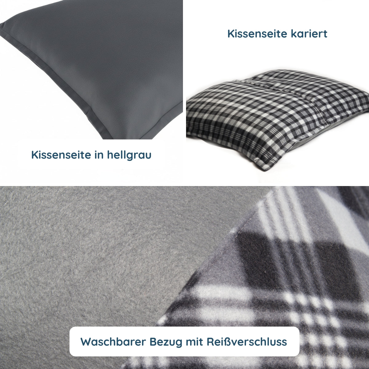 Hundebett / Hundekissen XXL grau/Karo, 120x100 cm, Wendekissen