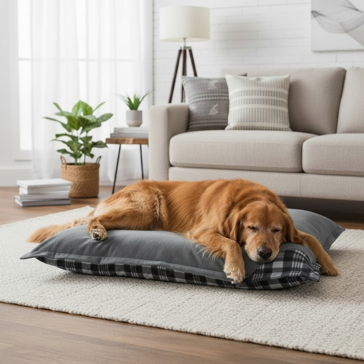 Hundebett / Hundekissen XXL grau/Karo, 120x100 cm, Wendekissen