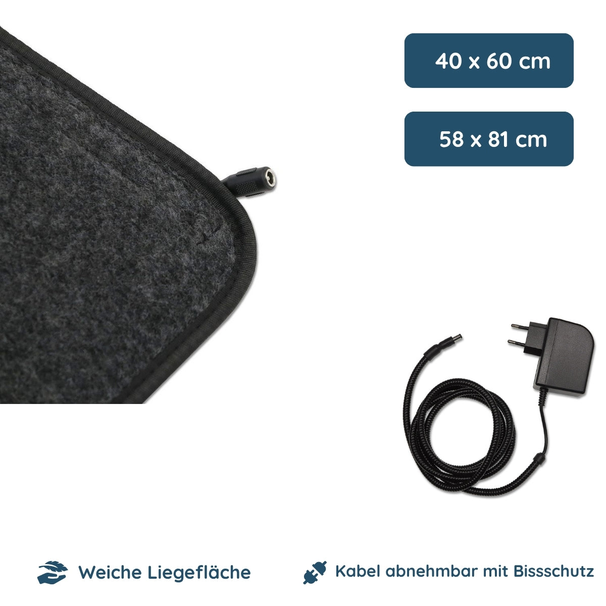 Wärmeplatte / Heizmatte für Hunde, elektrisch beheizte Unterlage aus Filz