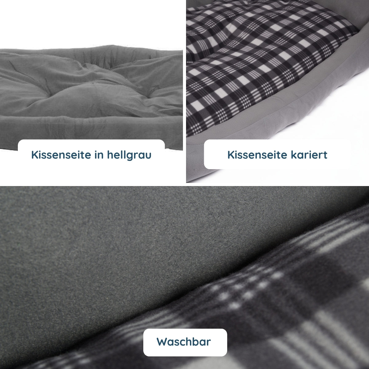 XXL Hundebett / Hundekissen grau, 120x80 cm mit Wendekissen