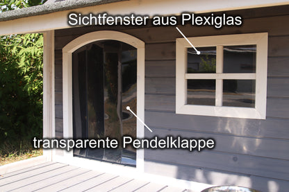 SunnyDogs Holz-Hundehütte mit Veranda & Satteldach, isoliert