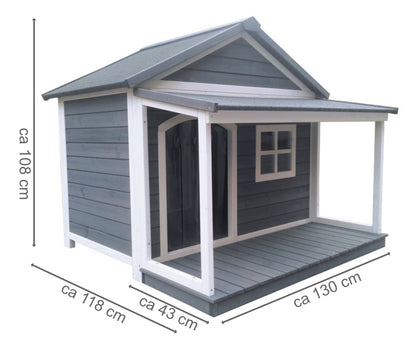 SunnyDogs Holz-Hundehütte mit Veranda & Satteldach, isoliert
