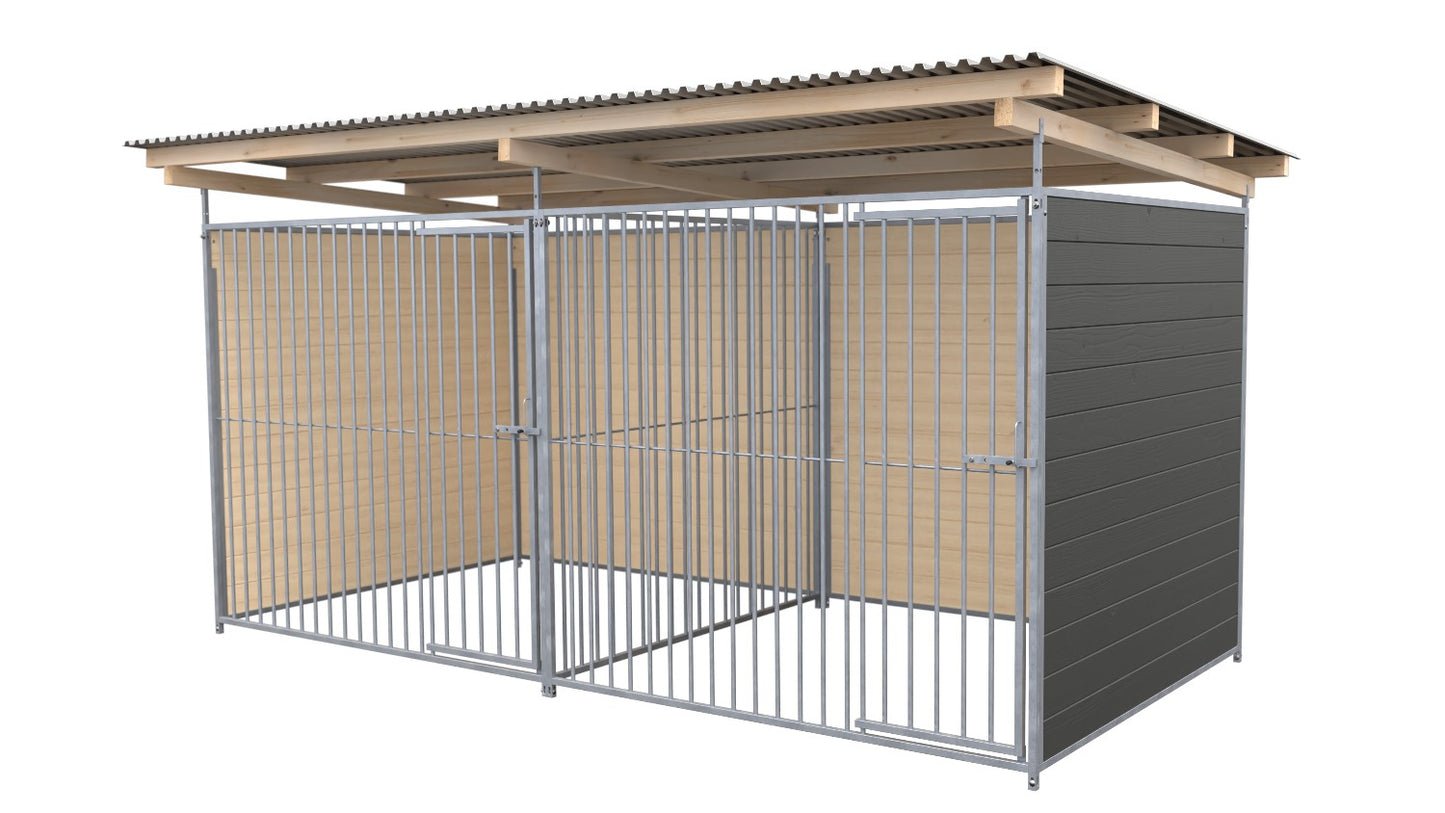 SAUERLAND Hundezwinger Doppelzwinger 2 x 4 m mit Dach