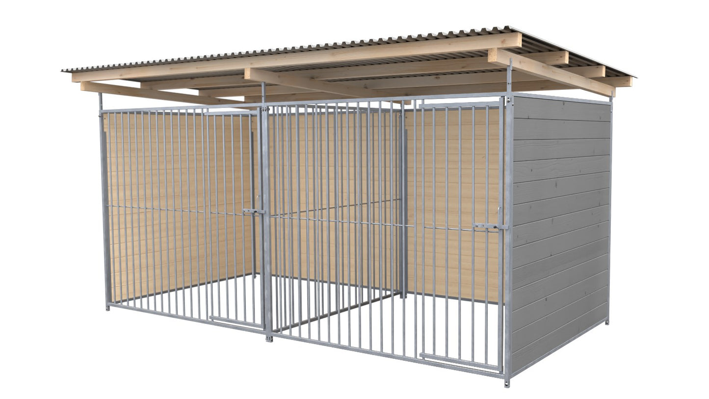 SAUERLAND Hundezwinger Doppelzwinger 2 x 4 m mit Dach