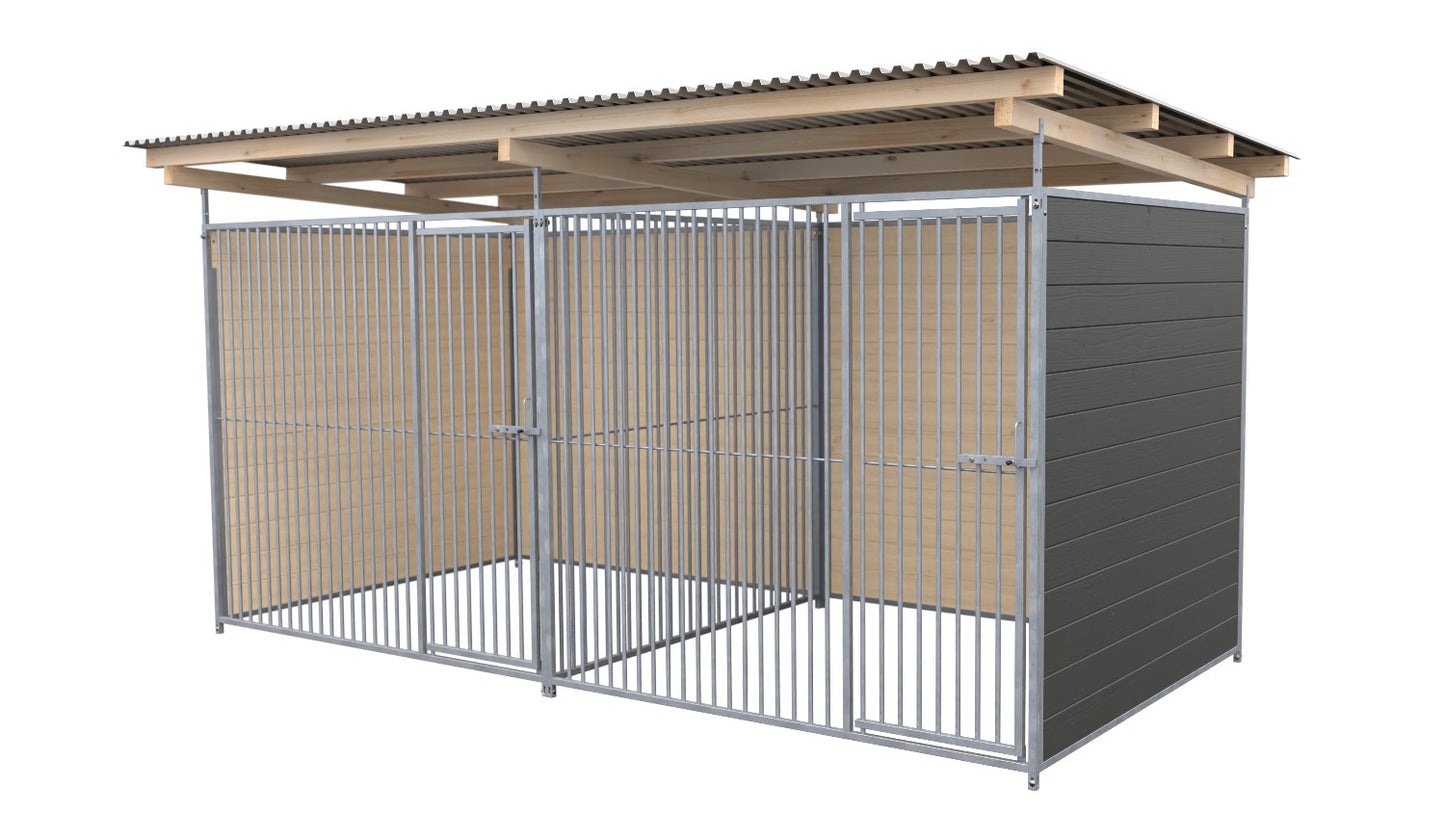 SAUERLAND Hundezwinger Doppelzwinger 2 x 4 m mit Dach