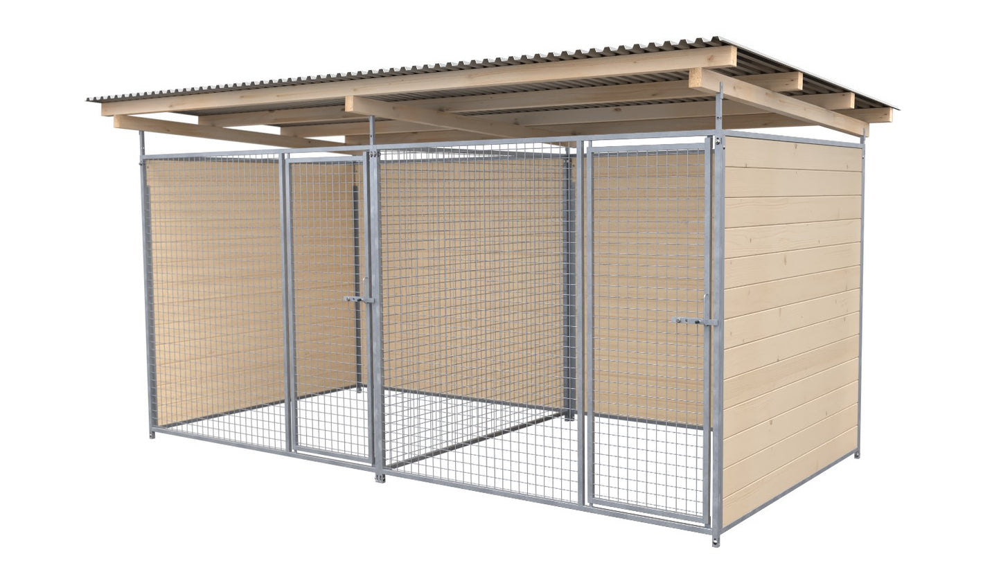 SAUERLAND Hundezwinger Doppelzwinger 2 x 4 m mit Dach