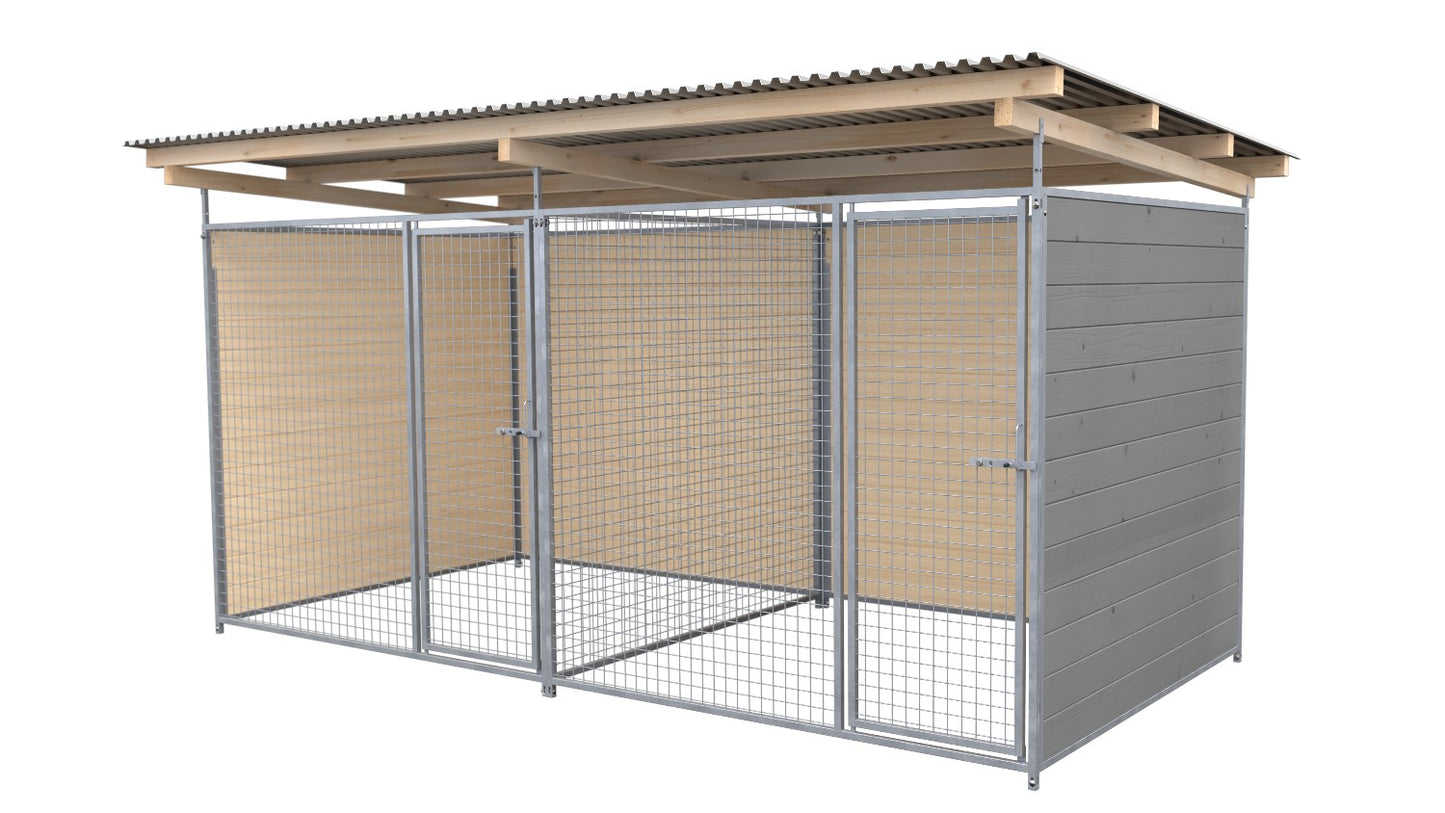 SAUERLAND Hundezwinger Doppelzwinger 2 x 4 m mit Dach