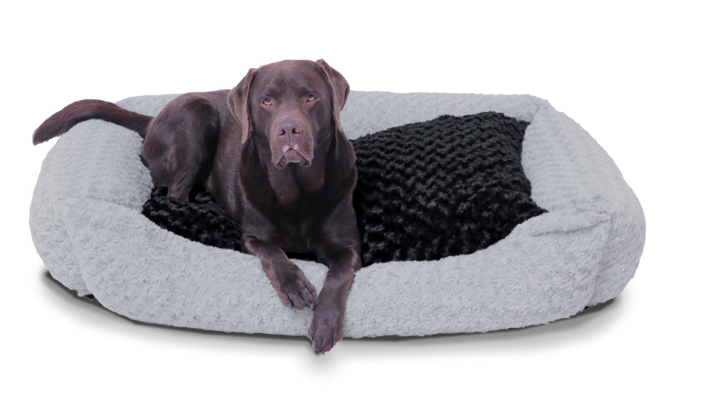 Hundekissen in Hellgrau, plüschig, mit Wendekissen 120 x 80 cm, Memory Foam