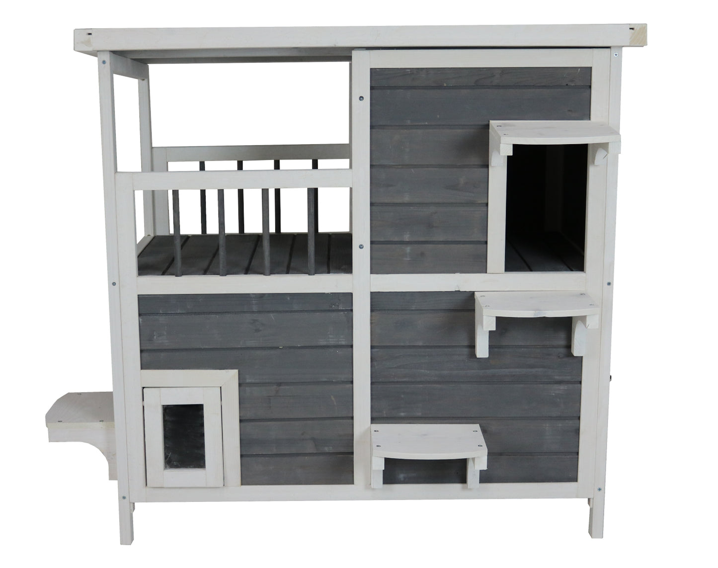 Katzenhaus mit 2 Etagen, Holz grau-weiß, 87 x 45 x 90,5 cm