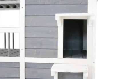Katzenhaus mit 2 Etagen, Holz grau-weiß, 87 x 45 x 90,5 cm