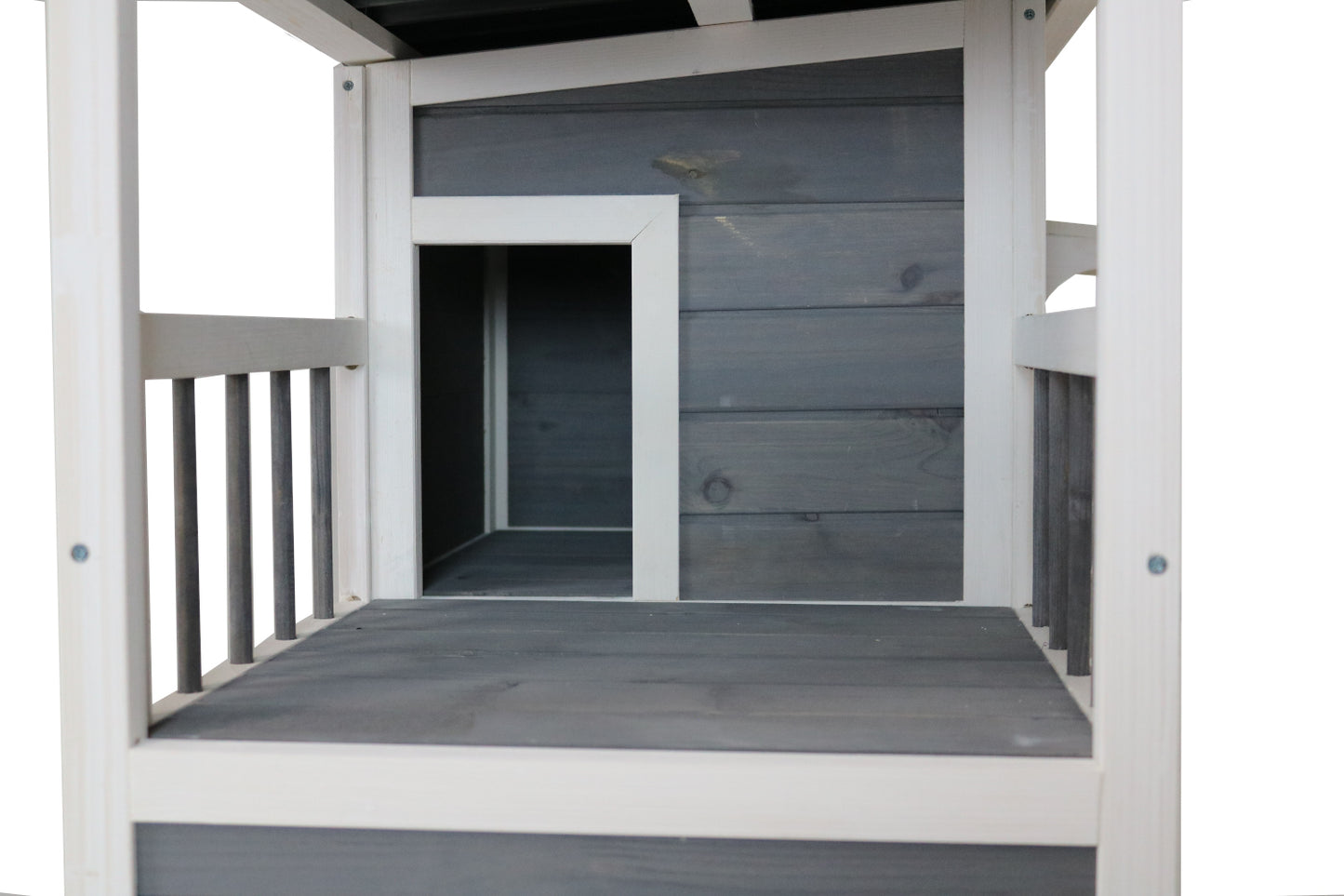 Katzenhaus mit 2 Etagen, Holz grau-weiß, 87 x 45 x 90,5 cm