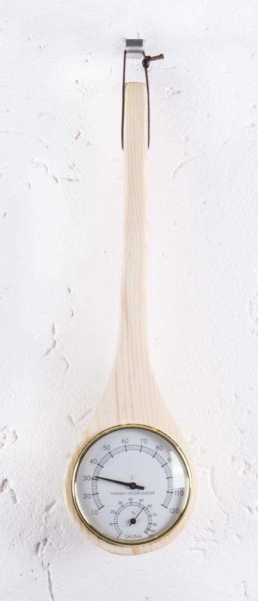 Sauna-Klimamesser aus Holz, Thermometer / Hygrometer in Schöpfkellen-Form