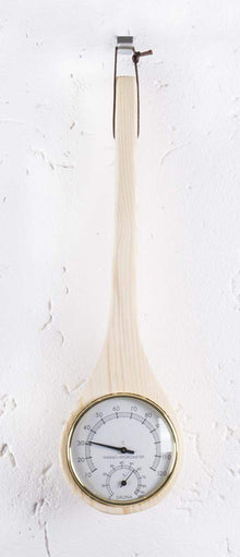 Sauna-Klimamesser aus Holz, Thermometer / Hygrometer in Schöpfkellen-Form