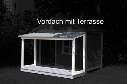SunnyDogs Holz-Hundehütte mit Veranda & Satteldach, isoliert – braun