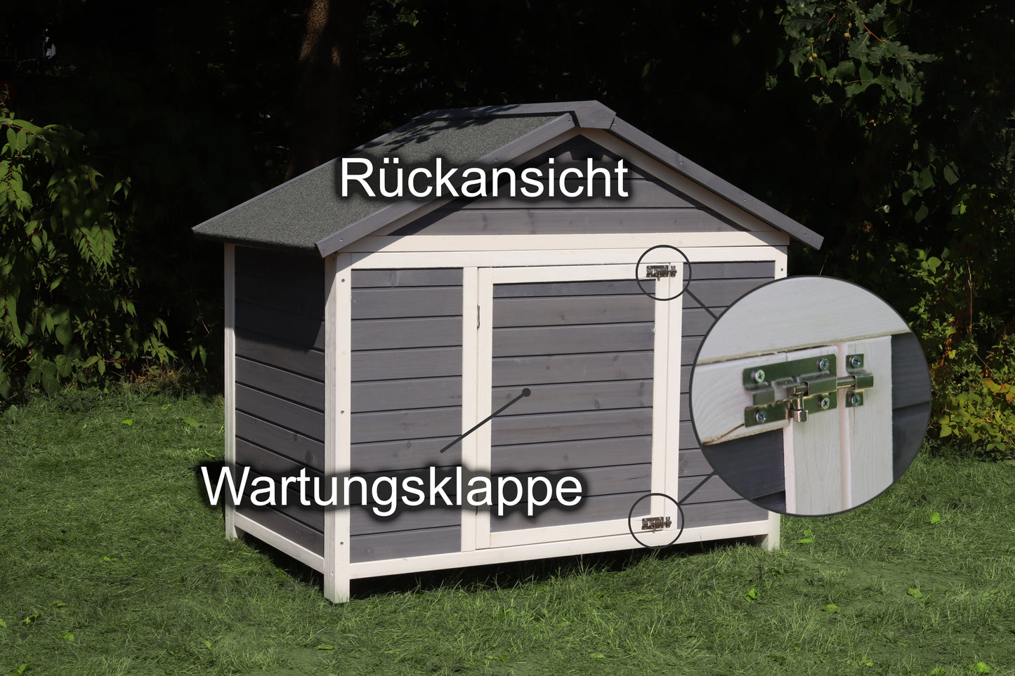 SunnyDogs Holz-Hundehütte mit Veranda & Satteldach, isoliert – braun