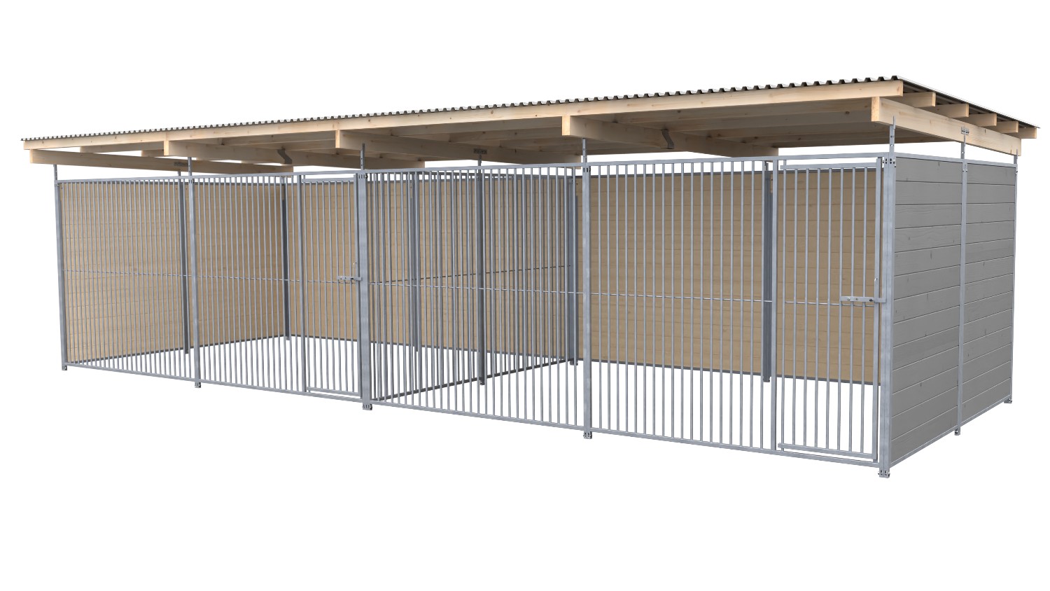 SAUERLAND Hundezwinger 3 x 8 m Doppelzwinger | 3-seitig geschlossen | platingrau | Rohrstab Abstand 5 cm