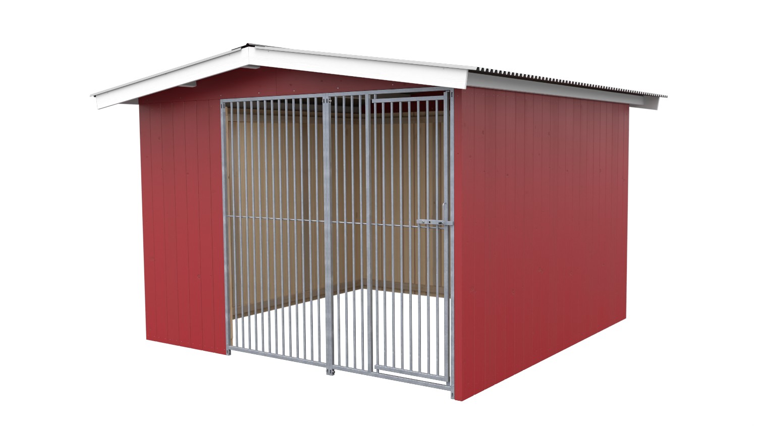 Villa Holz-Hundezwinger 3 x 3 m | Satteldach | Schwedenrot | Rohrstab Abstand 5 cm