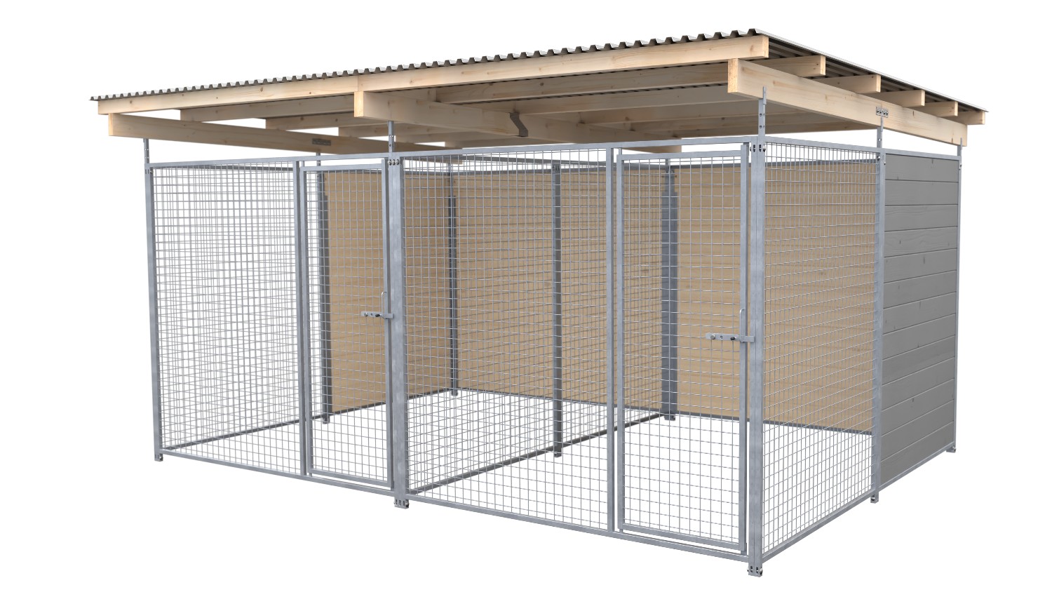 SAUERLAND Hundezwinger 3 x 4 m Doppelzwinger | hälftig geschlossen | platingrau | Gitter 5x5 cm