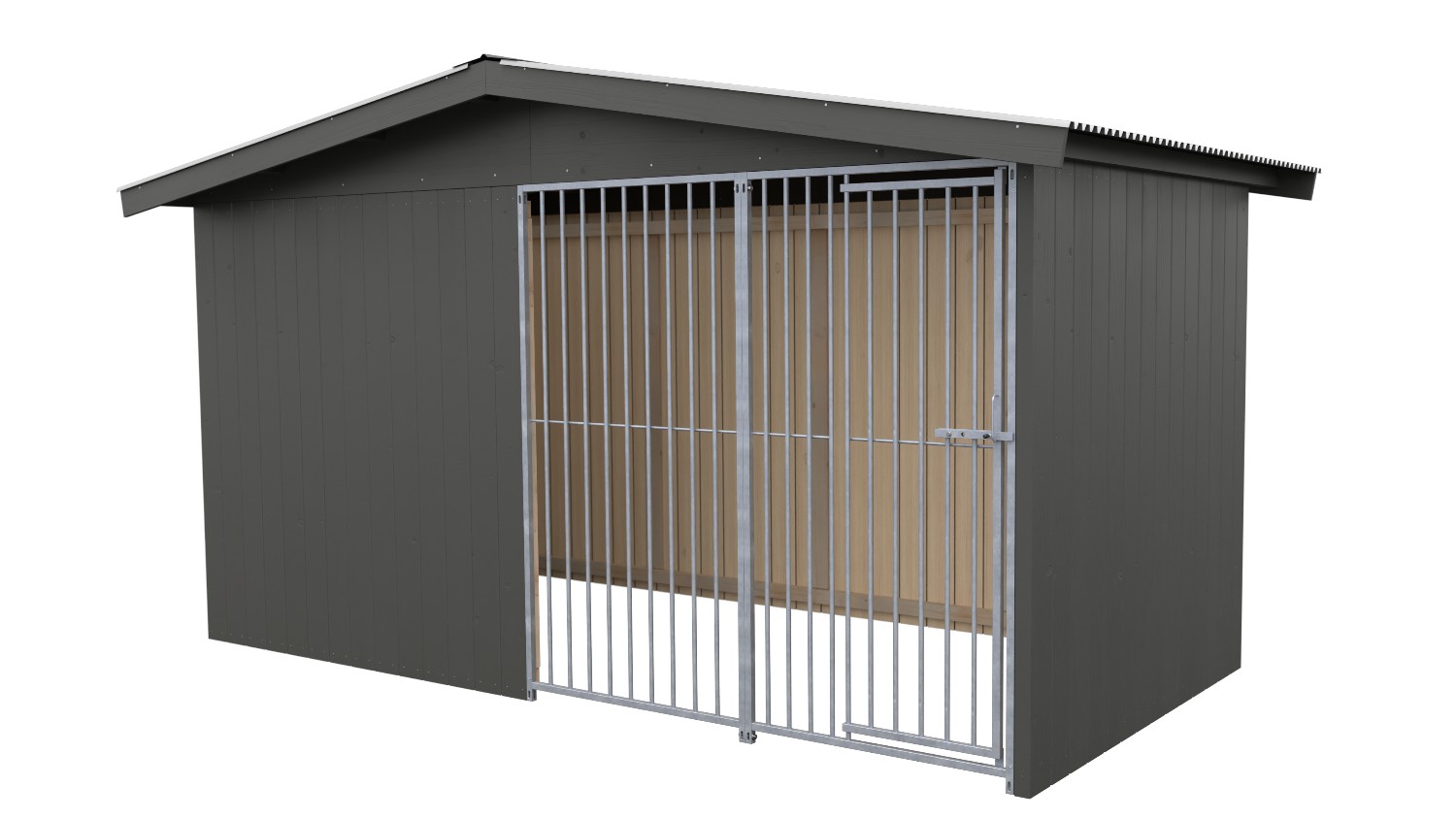 Villa Holz-Hundezwinger 2 x 4 m | Satteldach | Graphitgrau | Rohrstab Abstand 8 cm