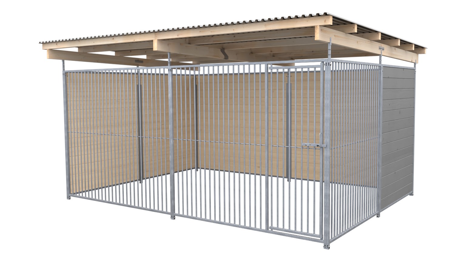 SAUERLAND Hundezwinger 3 x 4 m | 2,5-seitig geschlossen | platingrau | Rohrstab Abstand 5 cm