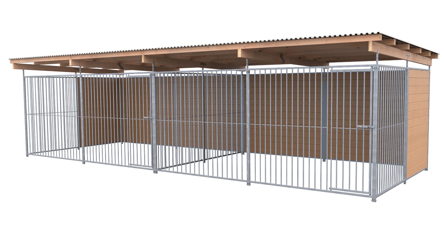 SAUERLAND Hundezwinger 3 x 8 m Doppelzwinger | hälftig geschlossen | braun imprägniert | Rohrstab Abstand 8 cm