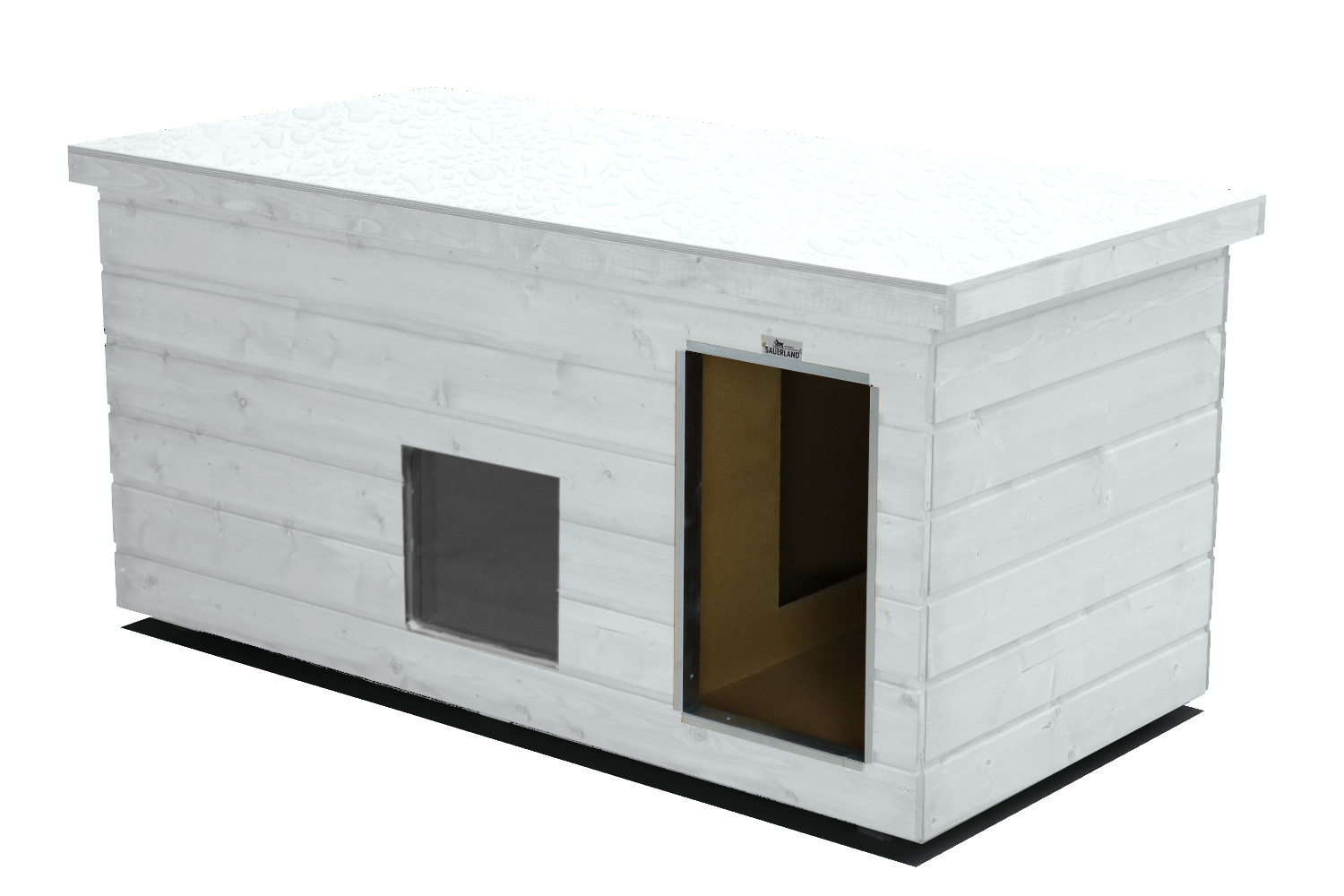 Original SAUERLAND Holz-Hundehütte mit Vorraum und Fenster, weiß | Flachdach Dic...