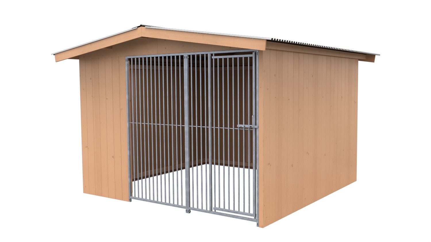 Villa Holz-Hundezwinger 3 x 3 m | Satteldach | braun | Rohrstab Abstand 5 cm