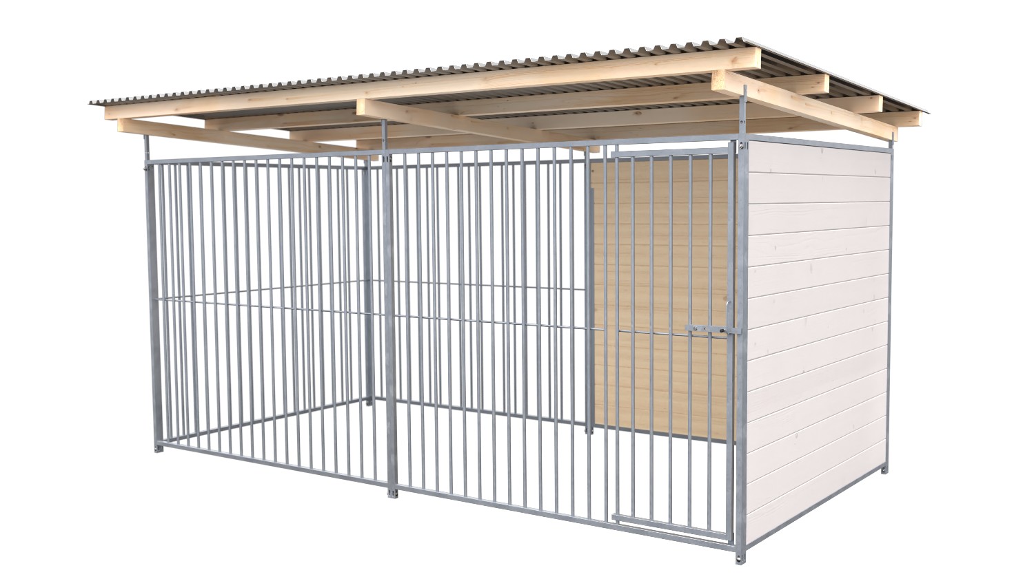 SAUERLAND Hundezwinger 2 x 3 m | 1,5-seitig geschlossen | weiß lasiert | Rohrstab Abstand 8 cm