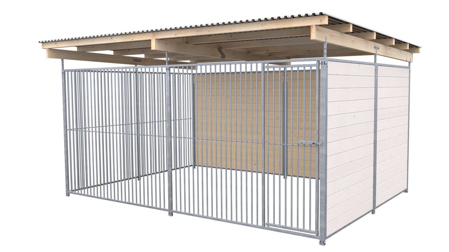SAUERLAND Hundezwinger 3 x 4 m | 2-seitig geschlossen | weiß lasiert | Rohrstab Abstand 5 cm