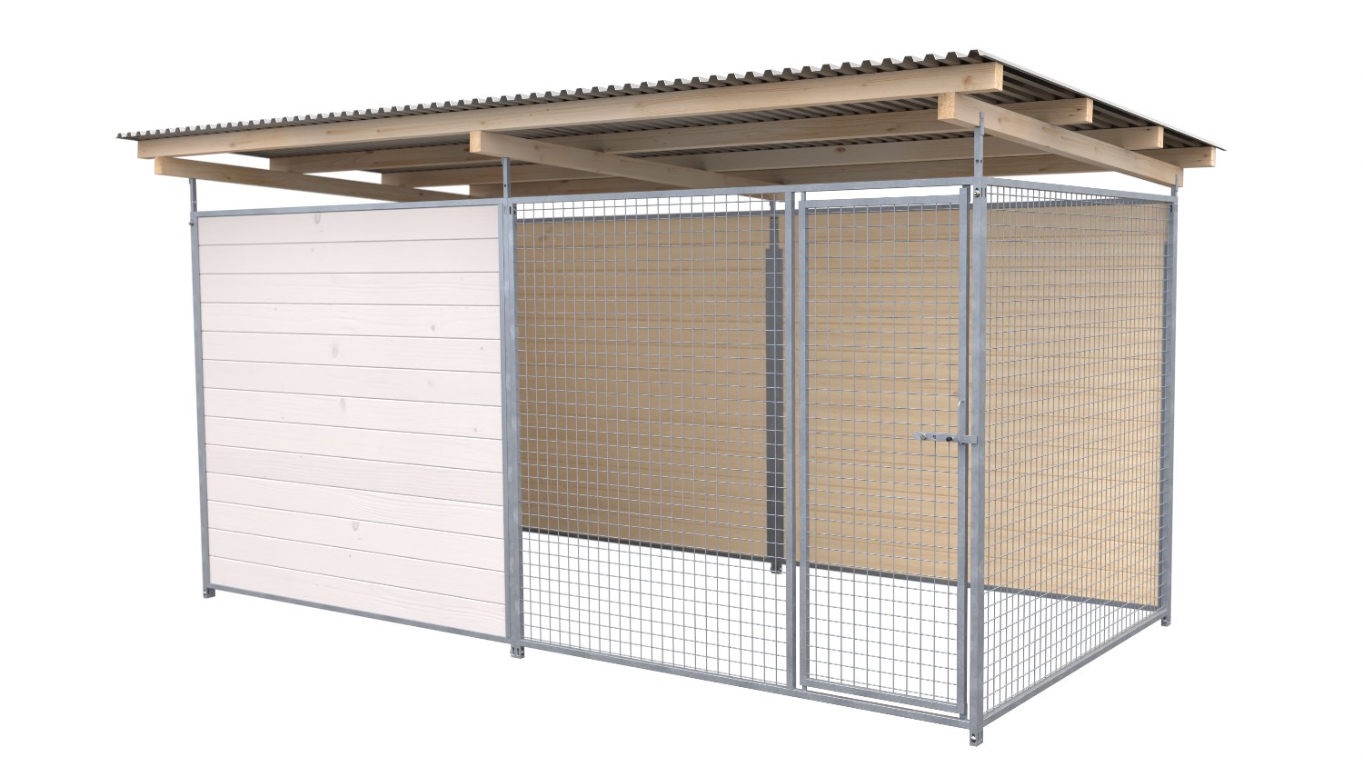 SAUERLAND Hundezwinger 2 x 3 m | 2,5-seitig geschlossen | weiß lasiert | Gitter 5x5 cm